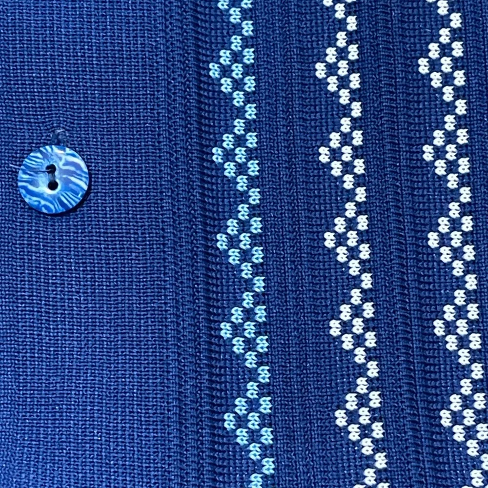 Vintage MCM Cobalt Blue Button Down‎ Shirt / Cardigan With Geo Print Strips L